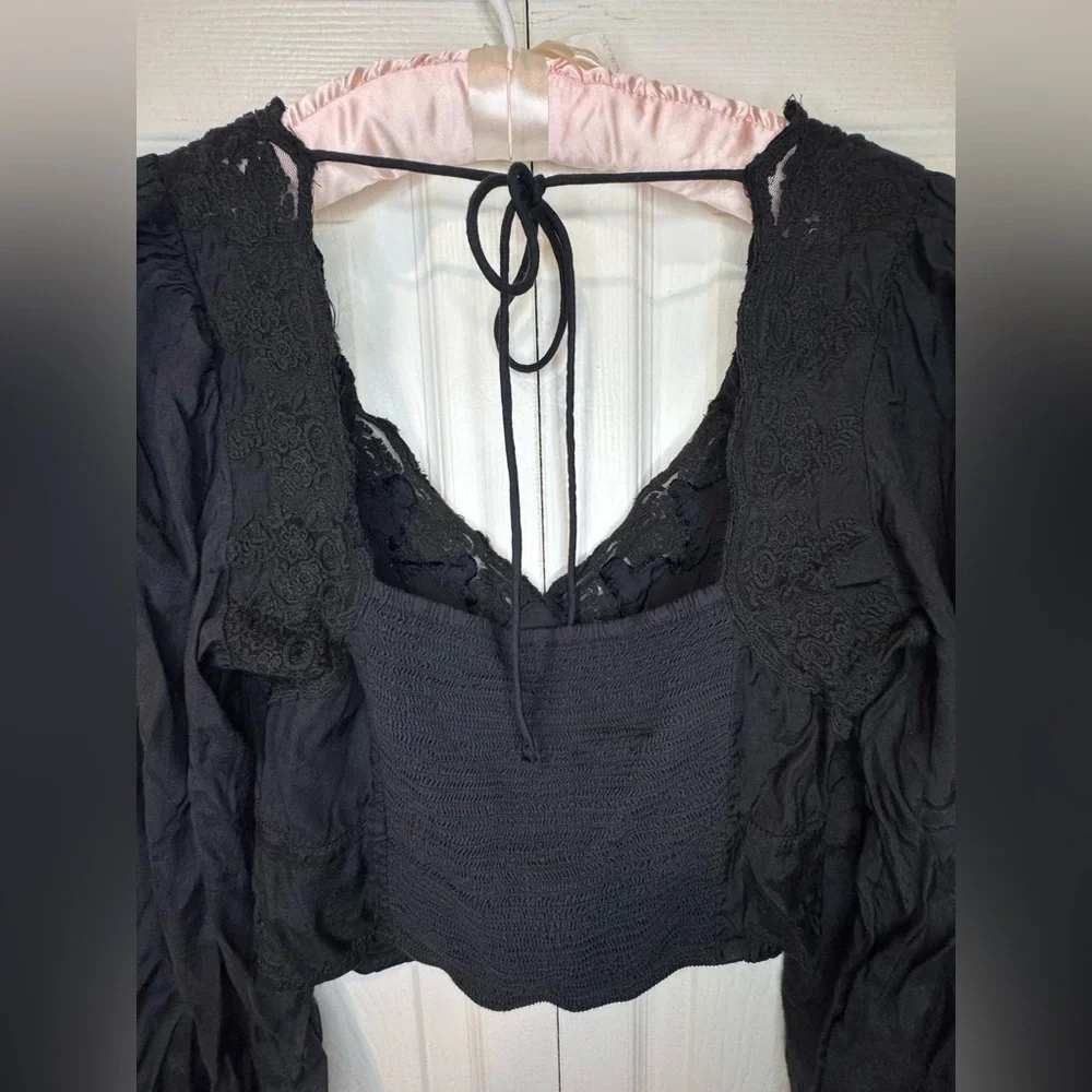 Free People Janelle Lace Top in Black Size XS VGUC